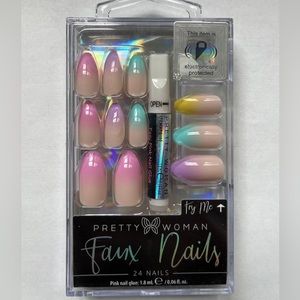 Pretty Woman Faux Nails Colorful Pastels with Glue 24 nails OMBRE *NEW*